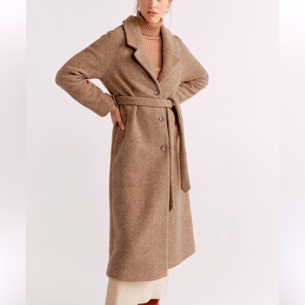 MANGO Suit Full Line Long Trench Camel Oversized Coat Size S